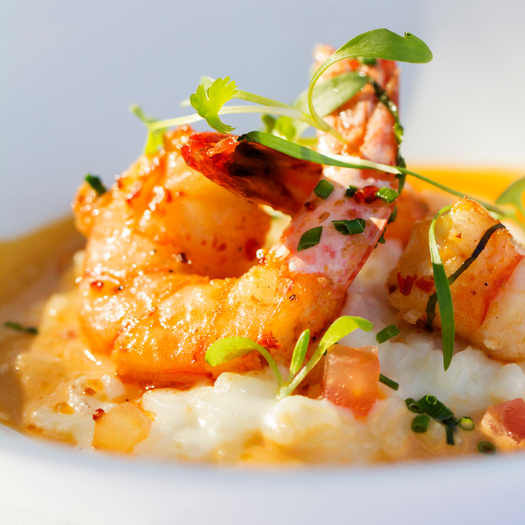 Risotto crémeux à l’Antésite Orange, gambas rôties et parmesan