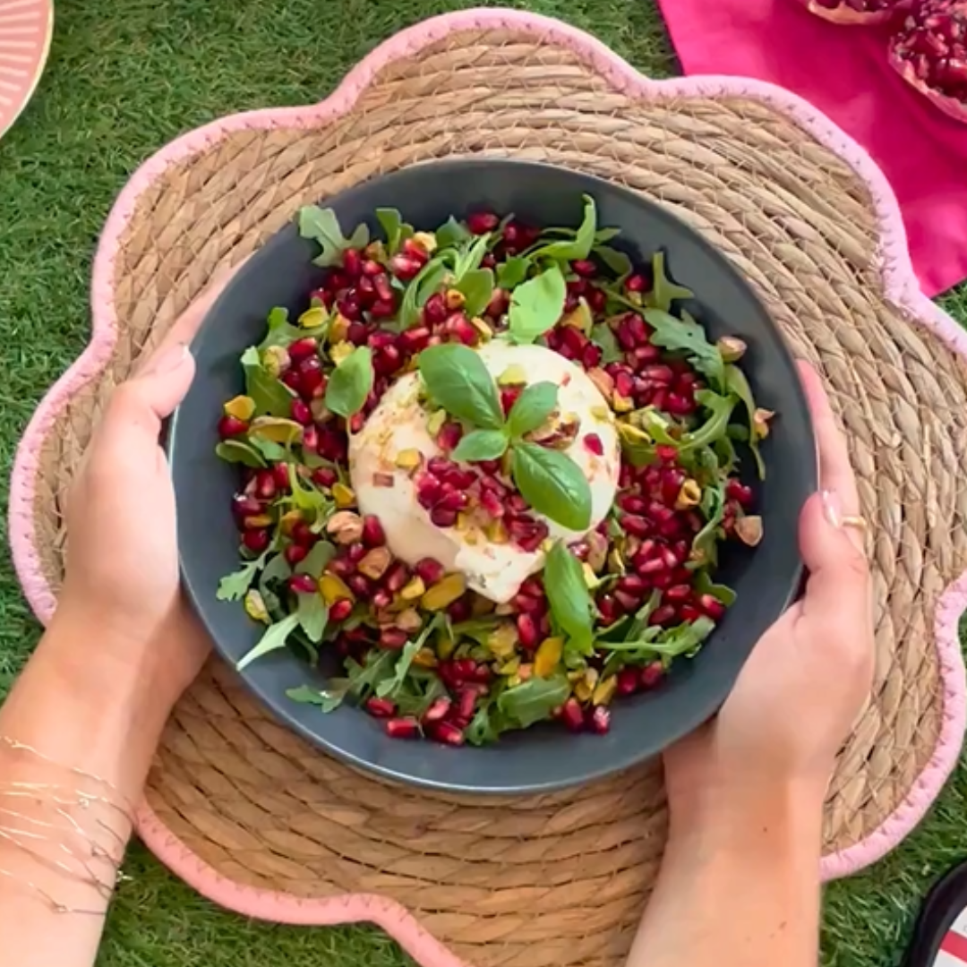 Burrata sauce hibiscus framboise grenade